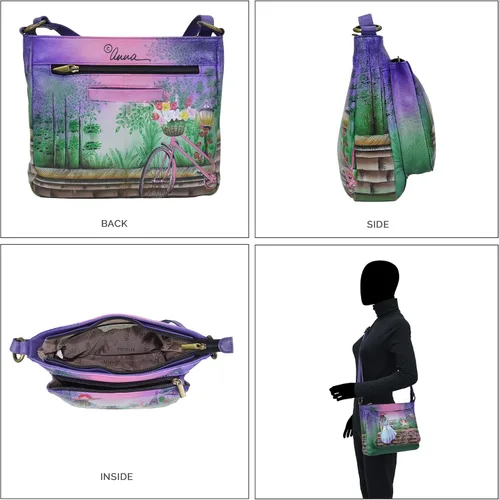 Vista 4 de Anna by Anuschka Hand Painted Womens Genuine Leather Medium Crossbody Handbag