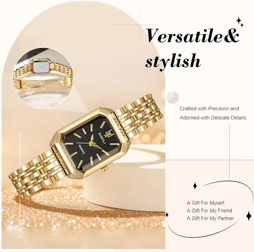 Vista 3 de RORIOS Reloj rectangular de acero inoxidable para mujer, reloj de pulsera de cuarzo