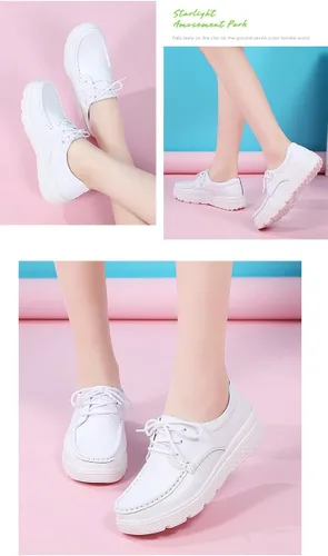 Vista 4 de Zapatos de enfermería ligeros y antideslizantes para mujer, cómodos zapatos de trabajo con cordones, zapatos de trabajo de enfermería, cuidado