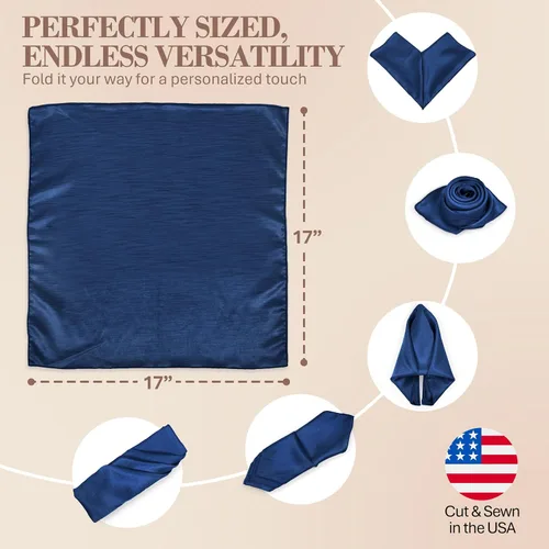 Vista 6 de Ultimate Textile -1 docena de servilletas reversibles Shantung Satin - Majestic - Servilletas de tela Majestic de 17 x 17 pulgadas, color azul marino