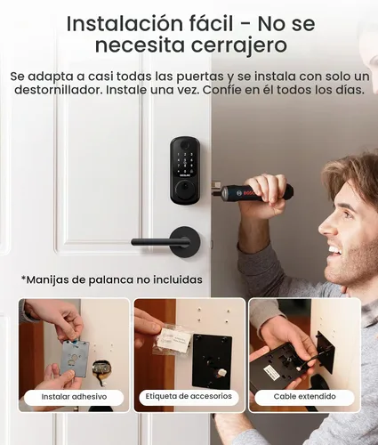 Vista 9 de DESLOC Cerradura de puerta inteligente de huella dactilar B200, cerrojo de Negro