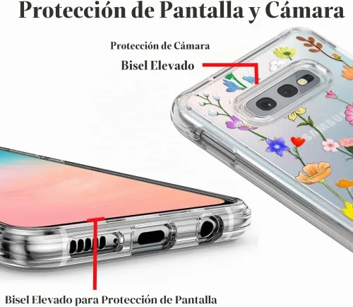 Vista 4 de Unov Funda para Galaxy S10, transparente con diseño en relieve, flor Flor estética