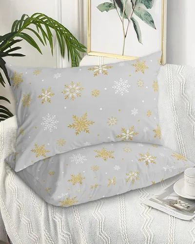 Vista 2 de Fundas de almohada de invierno con copos de nieve de tamaño estándar, 2 paquetes de fundas de almohada suaves para cama, fundas de almohada lumbar