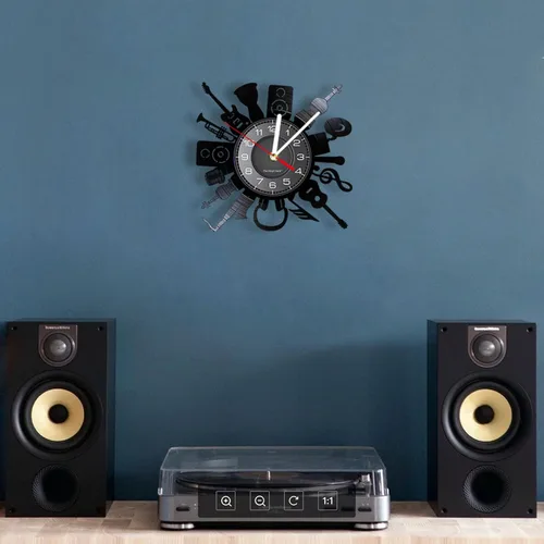 Vista 2 de Reloj de pared de 30 pulgadas, tema de instrumentos musicales, negro, unisex