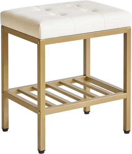 Vista 16 de IBUYKE Taburete de maquillaje rectangular con pies ajustables y espacio de almacenamiento, silla reposapiés, asiento de tocador de PU, multiusos