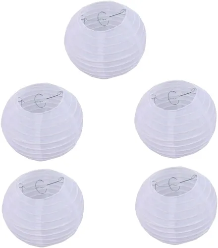 Vista 2 de KEMANI Faroles decorativos de papel blanco de 10 pulgadas, colgantes redondos, suministros de fiesta para cumpleaños, bodas, Navidad, novias