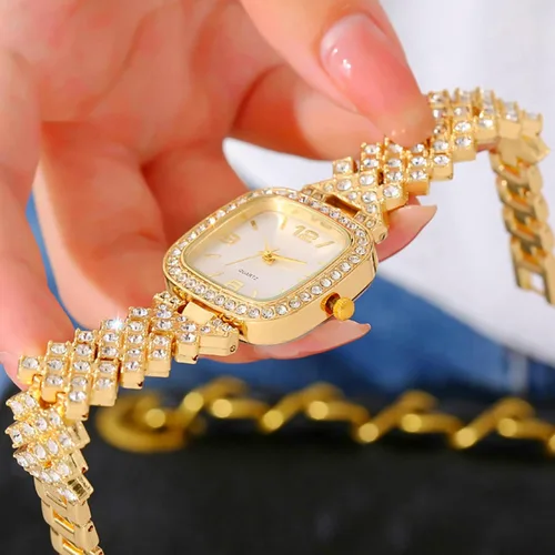 Vista 2 de ADSBIAOYE Reloj cuadrado de diamante vintage de lujo de moda reloj digital de cuarzo para mujer