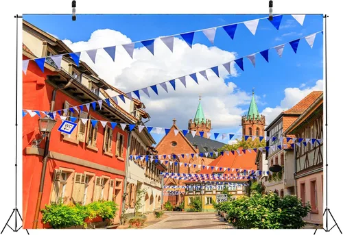 Vista 4 de BELECO Telón de fondo de tela de 5 x 3 pies para el Oktoberfest de Alemania, Baviera, con banderas bávaras, telón de fondo para festival de cerveza