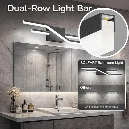Vista 2 de SOLFART Luces de baño con acabado mate en negro, regulables, LED, para tocador, sobre espejo, 24 pulgadas, modernas, luces de pared