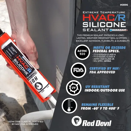 Vista 4 de Red Devil 089650 sellador de silicona para temperaturas extremas HVAC/R, 280 ml, aluminio, 1 paquete, fabricado en EE. UU