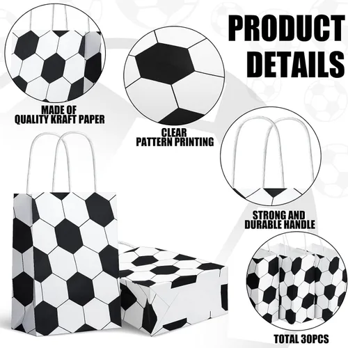 Vista 3 de Fainne 30 bolsas de regalo de fútbol, bolsas de regalo de fútbol, bolsas de papel con asas para dulces, aperitivos deportivos, bolsa de regalo