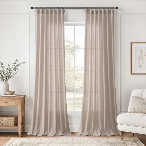 Vista 15 de Jowels Natural Linen Curtains 96 Inches Long 2 Panels for Living Room