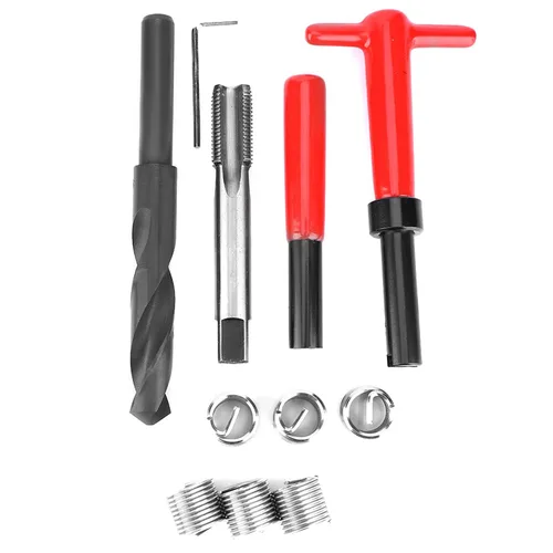 Vista 5 de Kit de reparación de rosca, 11 piezas, M16x1.5 de longitud 1.5D de acero inoxidable torcido, herramienta de inserción roscada, kit de reparación