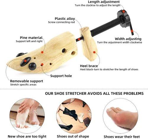 Vista 2 de Ensanchador de zapatos ajustable de madera para hombres y mujeres 1 unidad