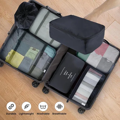 Vista 6 de Organizadores de embalaje de viaje, juego organizador de 7 piezas, accesorios de viaje esenciales de viaje para equipaje de mano, juego organizador