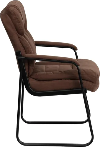 Vista 6 de EMMA + OLIVER Silla lateral de microfibra marrón con soporte lumbar y base de trineo marrón (Brown Microfiber)