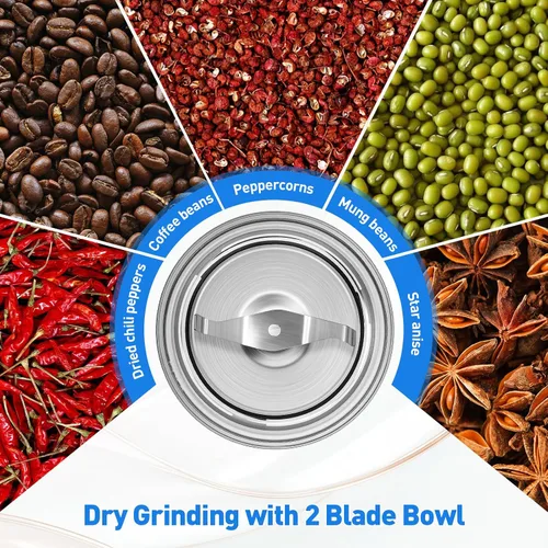 Vista 4 de Secura Brands - Molinillo eléctrico para café y especias For Spices, Coffee Bean, Glass, 2 Removable Bowl, Pulse Control, Dry and Wet Grinding