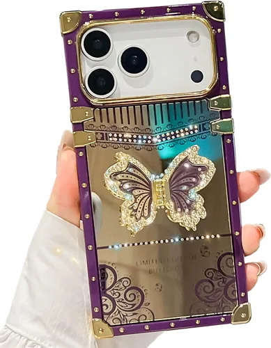Vista 43 de Funda Rectangular de Lujo Femenina Compatible con iPhone 16 Pro Max Diseñada con Soporte de Anillo de Diamante con Función de Atril