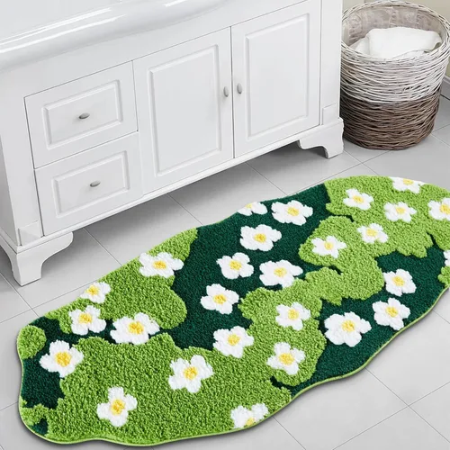 Vista 13 de Bonita Alfombra de Baño Verde Floral Hierba Primavera Flor Margarita Alfombras de Baño Antideslizantes Lavables a Máquina Súper Absorbentes