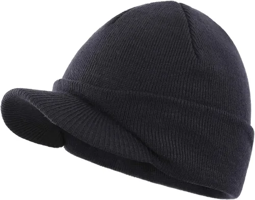 Vista 82 de Home Prefer - Gorro de invierno para hombre con visera, cálida y doble punto.