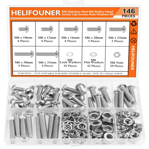 Vista 10 de HELIFOUNER - Juego de 540 piezas M3 x 6mm / 8mm / 12mm / 16mm / 20mm / 25mm / 30mm, tornillos de cabeza de botón, tuercas y arandelas, acero