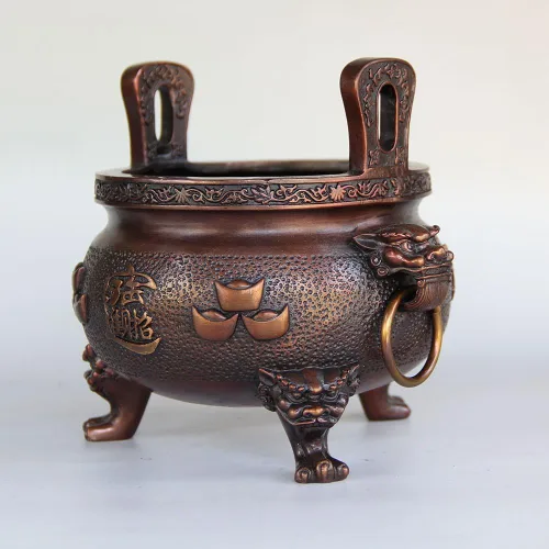 Vista 6 de Yunhao8 Chino Puro Bronce Cobre Tesoro Riqueza Foo Perro León Ding Incienso Quemador Incensario
