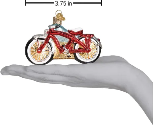 Vista 5 de Old World Christmas Cruiser Bike - Adorno de cristal soplado para árbol de Navidad, decoración navideña hecha a mano, colección deportiva