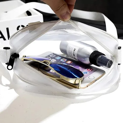 Vista 6 de Enkrio Bolsa transparente aprobada para estadios, mini bolsa de mensajero mate con correa ajustable para mujeres y hombres