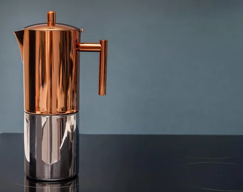 Vista 3 de La Cafetière Máquina de café expreso para estufa de cobre, acero inoxidable, 20.3 fl oz