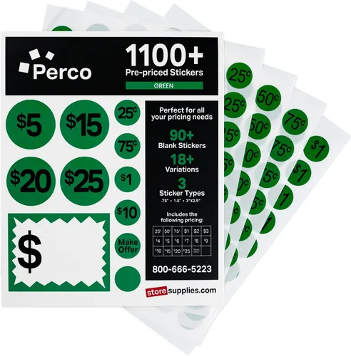 Vista 6 de Perco Calcomanías de precio de venta de garaje – Más de 1000 calcomanías de precio previo y más de 75 calcomanías en blanco – Etiquetas de precio