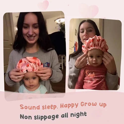 Vista 5 de Gorro de satén para dormir para cabello rizado, doble capa, reversible, ajustable, sedoso, para adolescentes, niños pequeños