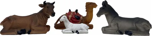 Vista 2 de Cannan Belén de Navidad 4 Pcs Set Camel, Mula, Vaca y Cordero Animalitos para Nacimiento
