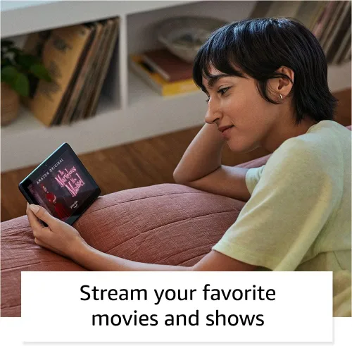 Vista 3 de Tablet Amazon Fire 7 (último modelo) como nueva. Pantalla de 7″, para ver y leer, menos de $80 con batería de 10 horas de duración, 32 GB. Negro