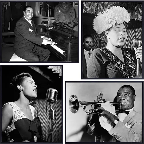 Vista 8 de Conjunto de Fotos Vintage de Músicos Afroamericanos - Billie Holiday, Ella Fitzgerald, Duke Ellington, Satchmo, Louis Armstrong - Arte de Pared