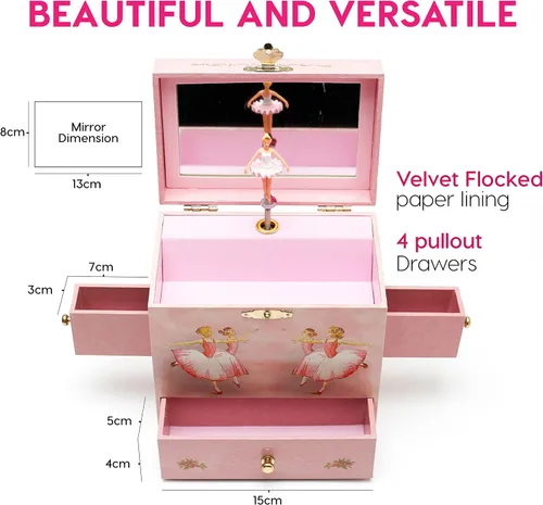Vista 2 de Caja de música con diseño de bailarinas de ballet Ballet Friends, Bailarina, Rosado