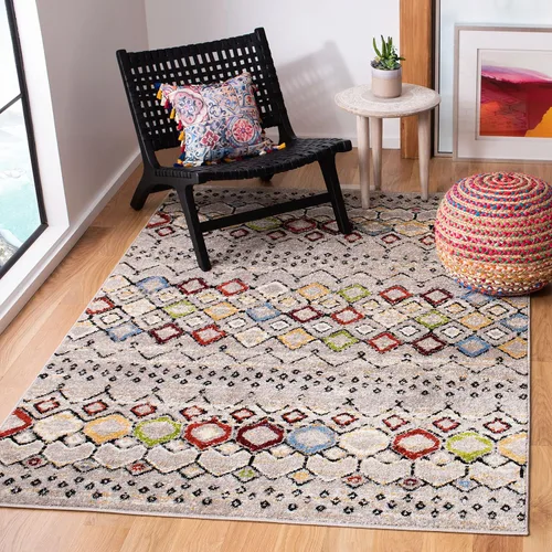 Vista 14 de SAFAVIEH Amsterdam Collection Alfombra Decorativa - 2.3 pies x 4 pies, Negro & Multi, Diseño Marroquí Bohemio, Sin Desprendimiento y Fácil Cuidado