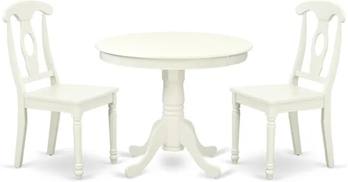 Vista 8 de East West Furniture El juego de habitación ANKE3-BLK-LC de 3 piezas contiene una mesa de cocina redonda con pedestal y 2 sillas de comedor tapizadas