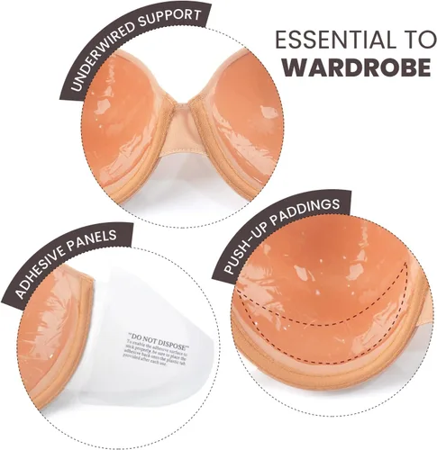 Vista 3 de JOATEAY Sujetador sin tirantes para mujer, autoadhesivo, reutilizable, adhesivo, con realce de empuje, invisible, antideslizante