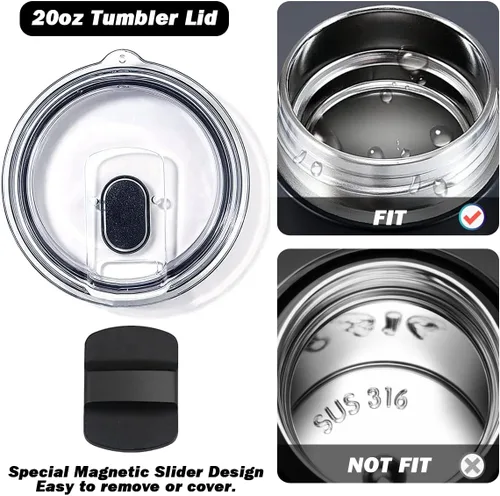 Vista 3 de 2 tapas magnéticas para vaso de 20 onzas con 4 deslizadores magnéticos, tapas de repuesto para vaso, a prueba de derrames, se adapta a YETI Rambler