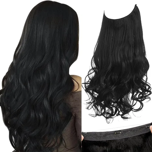 Vista 15 de SARLA Extensiones de cabello con alambre invisible con 3 clips, postizo sintético corto, ondulado, rizado, diadema ajustable transparente