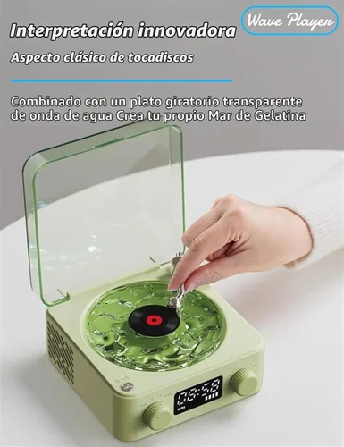 Vista 5 de The Waves - Altavoz Bluetooth, mini altavoces portátiles retro para ayudar a dormir, tocadiscos retro con ondas con luz ambiental, ruido blanco mar