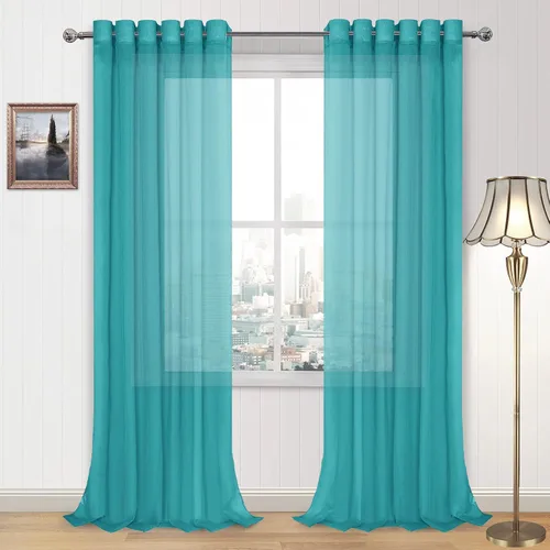 Vista 61 de DWCN Cortinas traslúcidas color verde frijol para sala de estar y dormitorio - Cortinas voile con aspecto de lino sintético con ojales en la parte