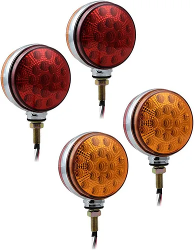 Vista 11 de Astra Depot 1 par de luces de cara doble de 24 LED de 3 pulgadas redondas, rojas/ámbar/blancas con lente transparente, para guardabarros SEMI CAMIÓN