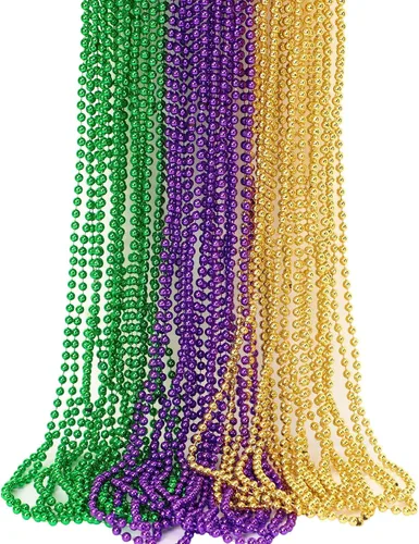 Vista 8 de JULBEAR 30 piezas de collares del Día de San Patricio, collares de cuentas metálicas verdes de trébol de trébol para suministros de fiesta de Mardi