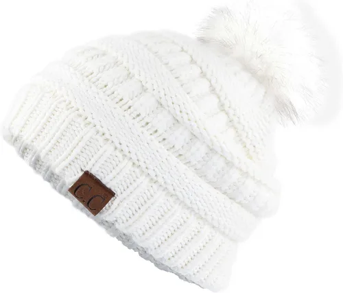 Vista 121 de Gorro unisex liso con pompón y ribete (HAT-43) de C.C Hatsandscarf Exclusives Marfil