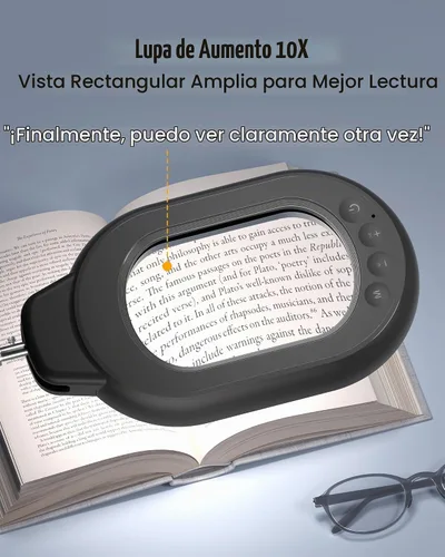 Vista 2 de Lámpara de escritorio de aumento ONLYWIN, lupa cuadrada 10X con luz y soporte, lámpara de aumento LED regulable con pinza y base, luz de brazo