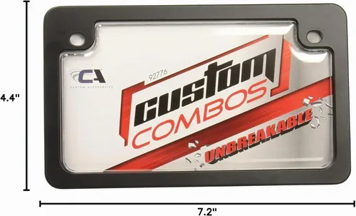 Vista 5 de Custom Combos 92776 Combo de armazón y protección para placa de vehículo irrompible y transparente para motocicleta con armazón negro