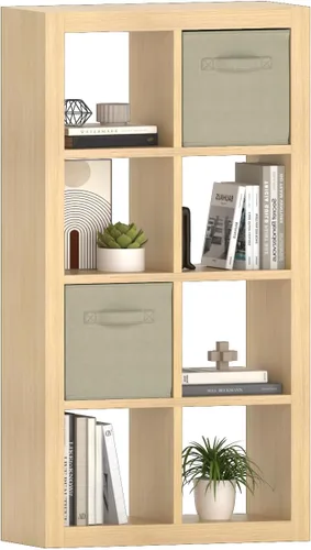 Vista 32 de Estantería con contenedor de almacenamiento, organizador de almacenamiento de 6 cubos, estantería abierta de madera moderna, estante de cubículos