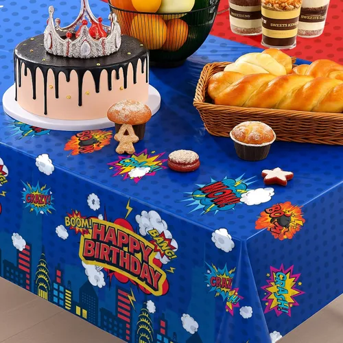 Vista 9 de Mantel rectangular de 3 piezas para decoración de fiestas de cumpleaños, mantel de plástico de 108 x 54 pulgadas, desechable, suministros