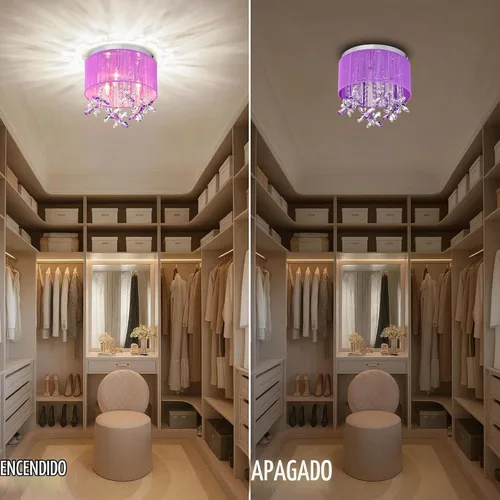 Vista 7 de LaLuLa Candelabro de cristal morado para dormitorio de niñas, lámpara de techo E12 de 3 luces, pantalla de cuerda de algodón hecha a mano, elegante